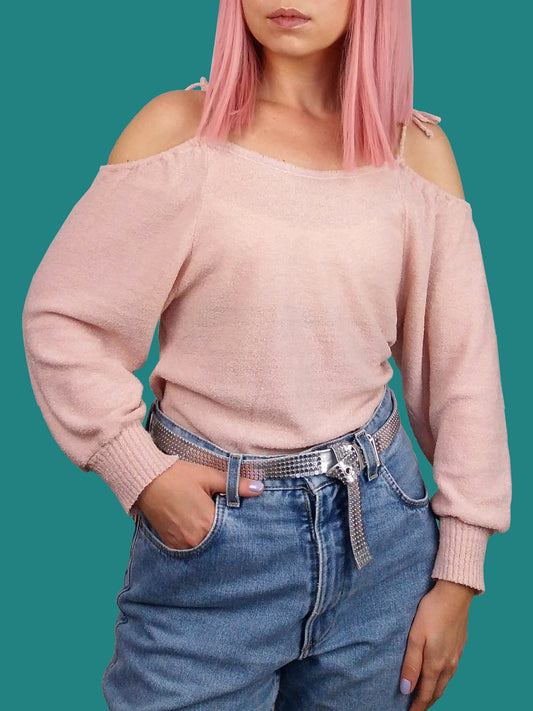 Light Pink Terrycloth Fluffy Knit Top