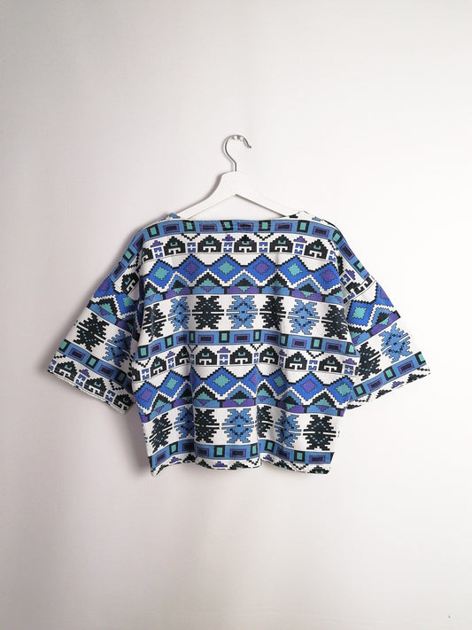 CHECK UP Patterned Crop T-shirt - size S-M