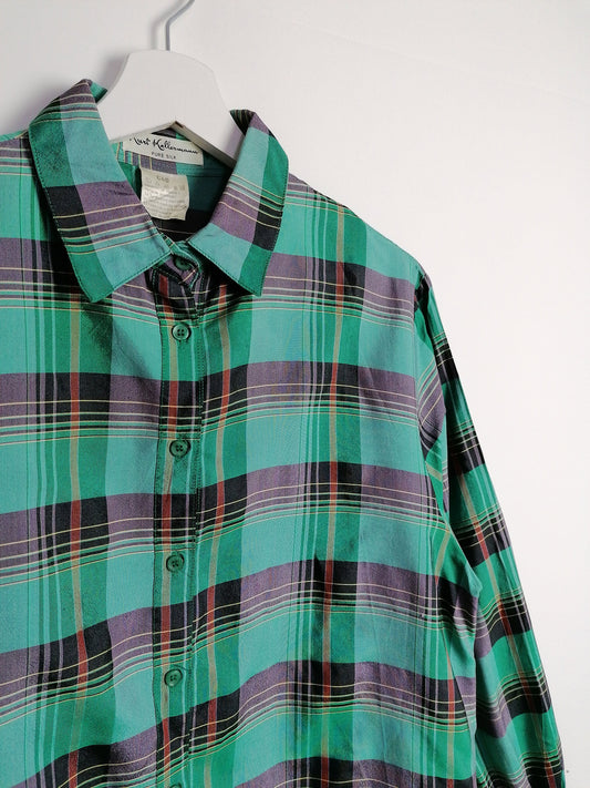 KURT KELLERMANN Plaid Pattern Silk Blouse