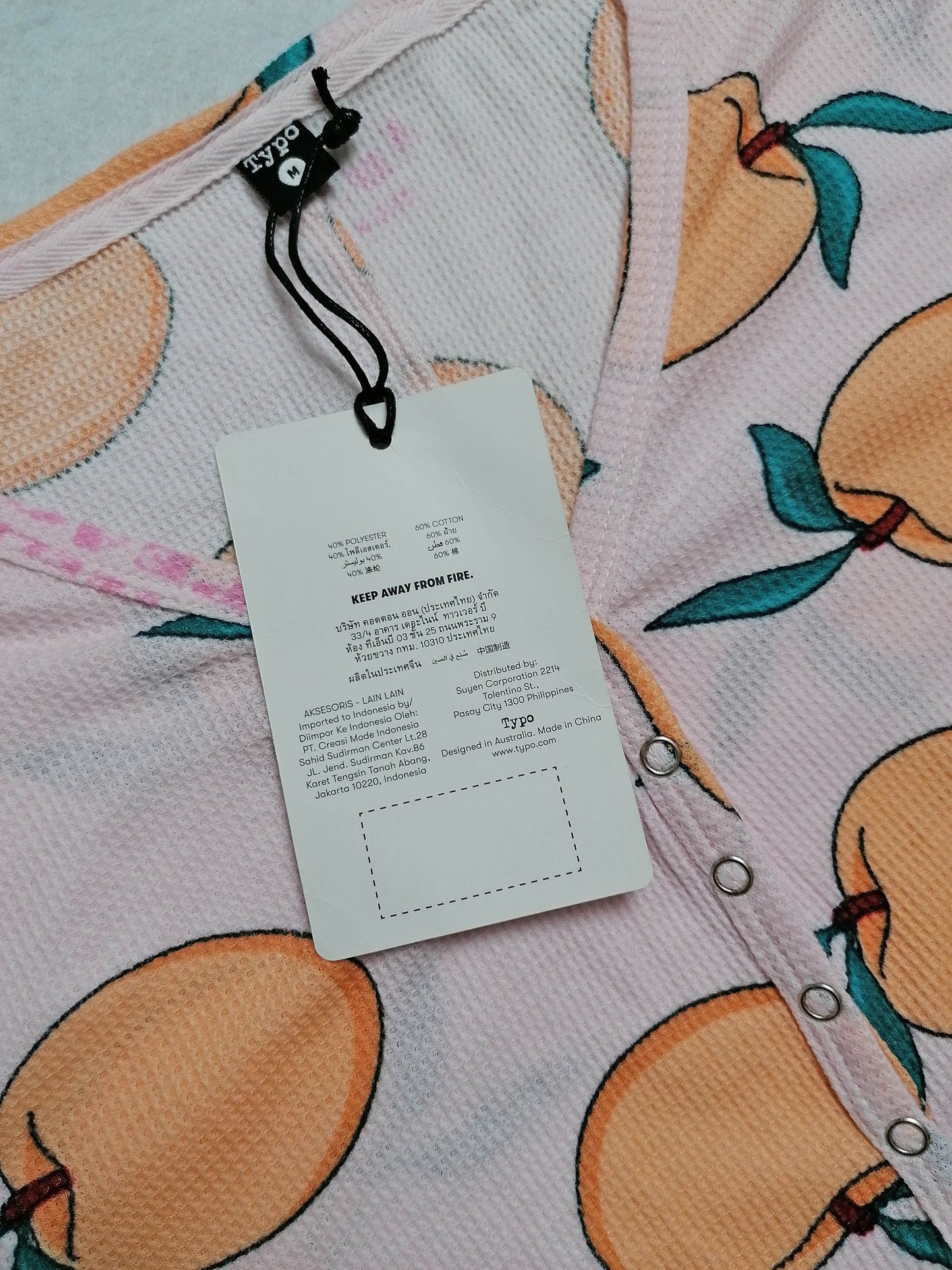Deadstock NOS TYPO Onesie Pyjama Peaches Print ~ Size M