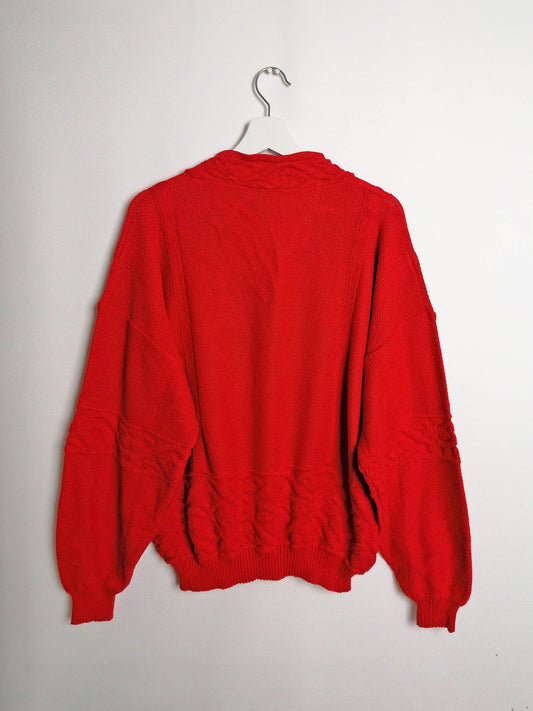 80's Retro V-neck Sweater Red