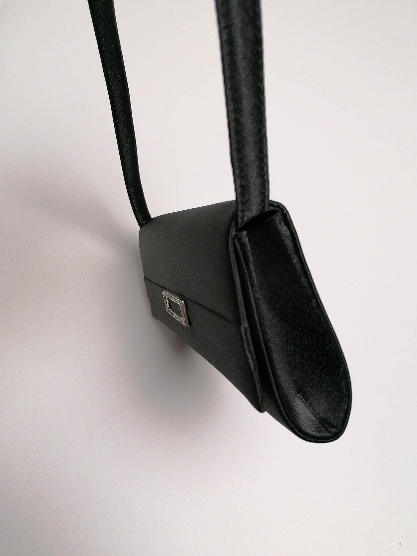 Y2K Small Black Satin Baguette Bag