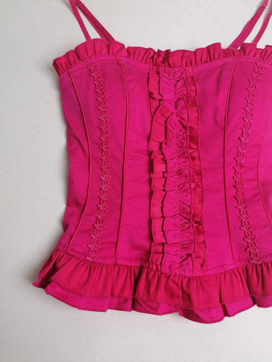 Y2K Corset Top Pink Stretch Cotton - size S