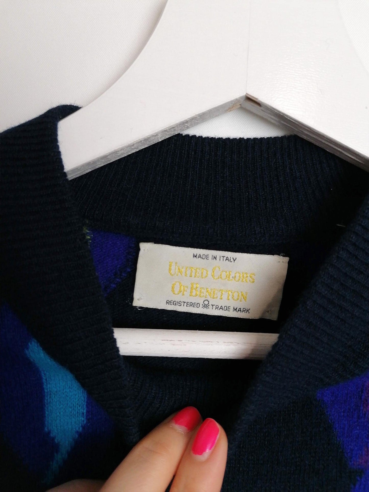 UNITED COLORS of BENETTON  Retro Pattern Unisex Wool Sweater - size M-L / 46