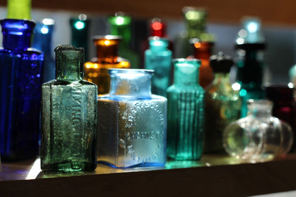 colorful antique bottles