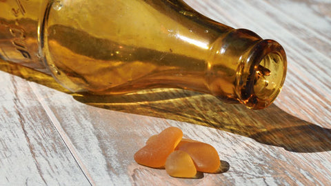 honey amber sea glass bottle