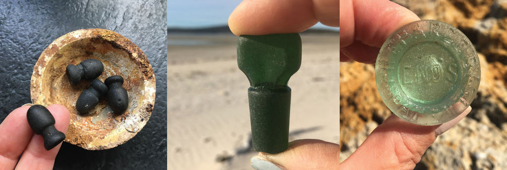 variety of beach found bottle stoppers