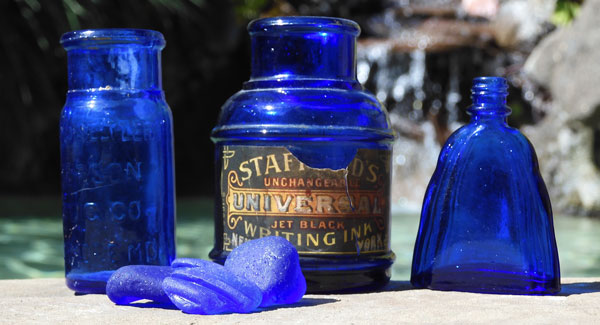 vintage blue glass bottles