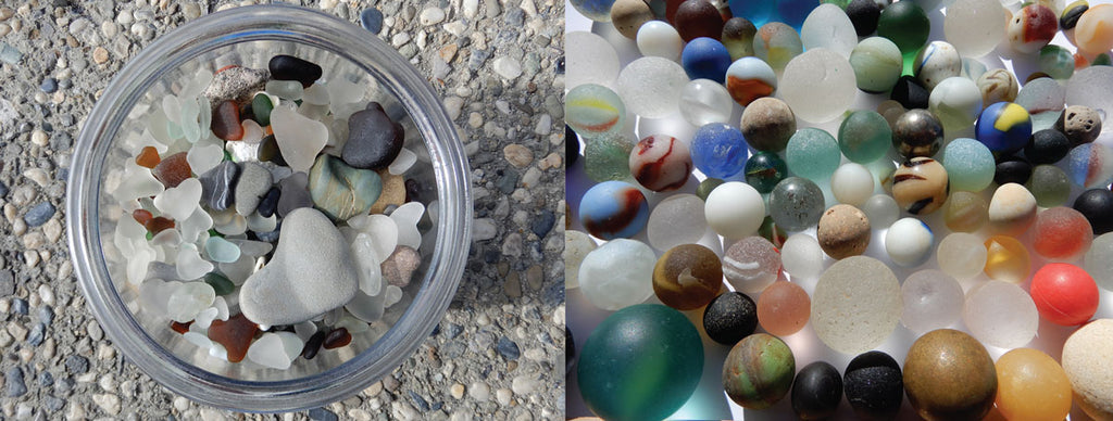 sea glass marbles and hearts