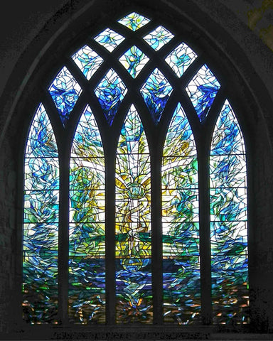 blue stained glass windows