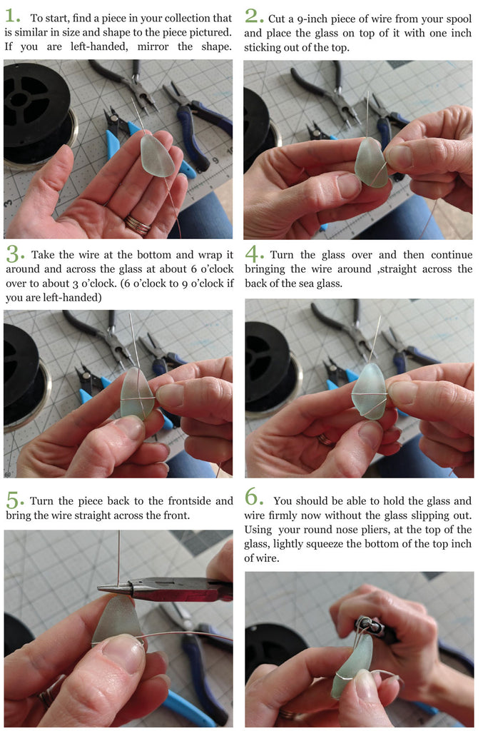 steps for wire wrapping sea glass necklace