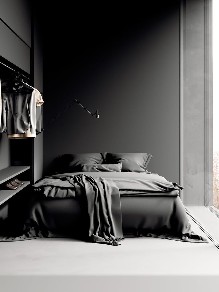 minimal black bedroom decor