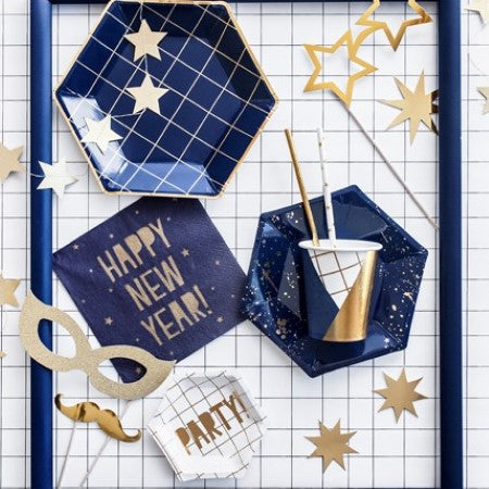 navy and gold paper plates