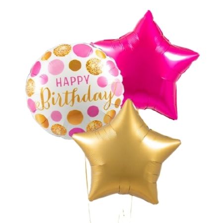 Schatting Sneeuwwitje Proficiat Hot Pink and Gold Happy Birthday Balloon Bouquet I Helium Balloons