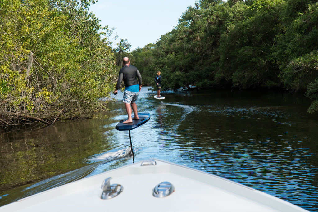 Riding efoil down bayou