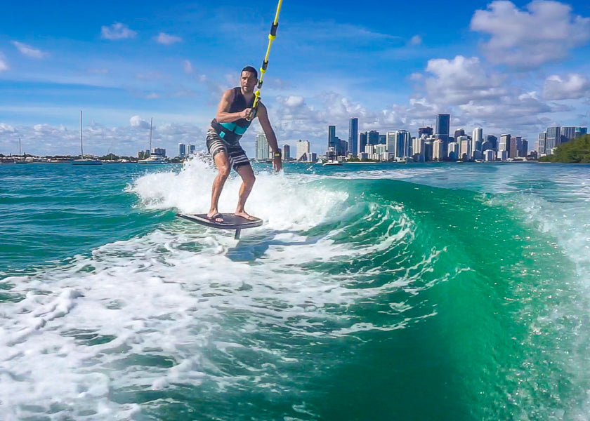 Martin Fuentes riding the hydrofoil with Next Level Watersports
