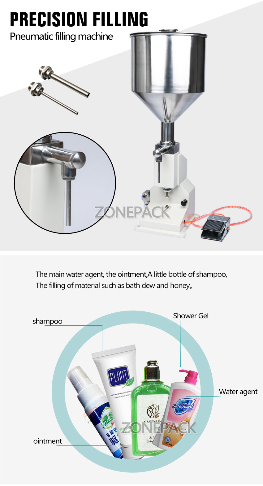 ZONESUN ZS-A02 Pneumatic Manual Paste Filling Machine 5-50ml