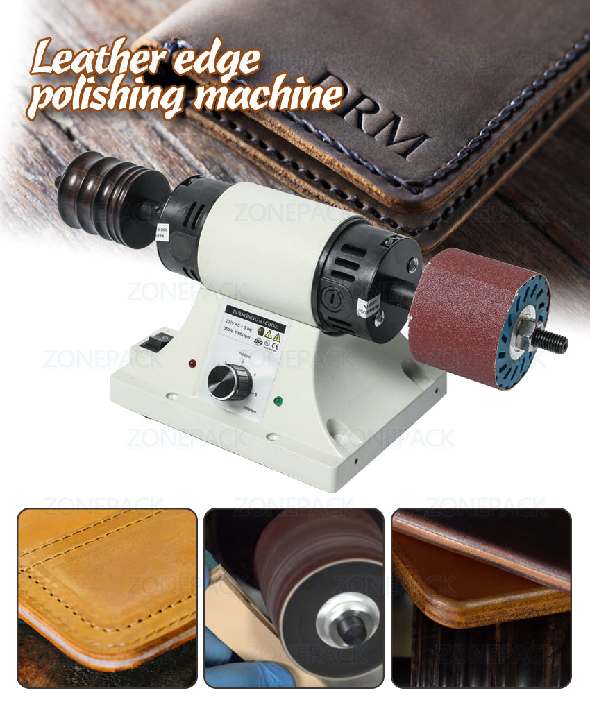 ZONEPACK Vegetable Tanned Leather Burnishing Machine Mini Desktop Leather Edge Grinding Machine Polishing Tool Side Polisher