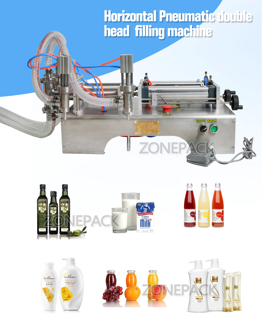 ZONEPACK Small Bottle Horizontal Full Pneumatic Double Shampoo Filling Machine Essential Oil Water Juice Milk Filling Machine