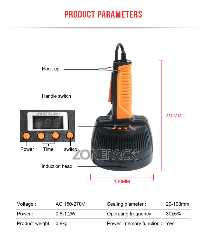 ZONEPACK Hand Held Electromagnetic Induction Sealer Microcomputer Bottle Sealing Machine Aluminum Foil Medical Plastic Capper