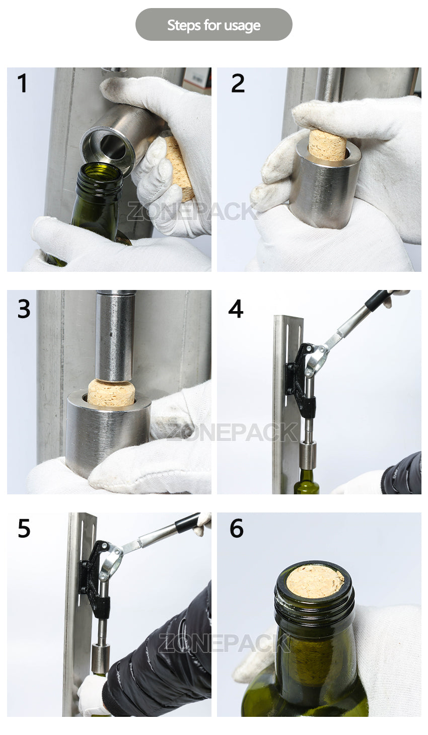ZONEPACK Manual Stainless Steel Corkers Wine Corking Machine Capping Tool Brewed Wine Bottle Cork Press Inserting Machine