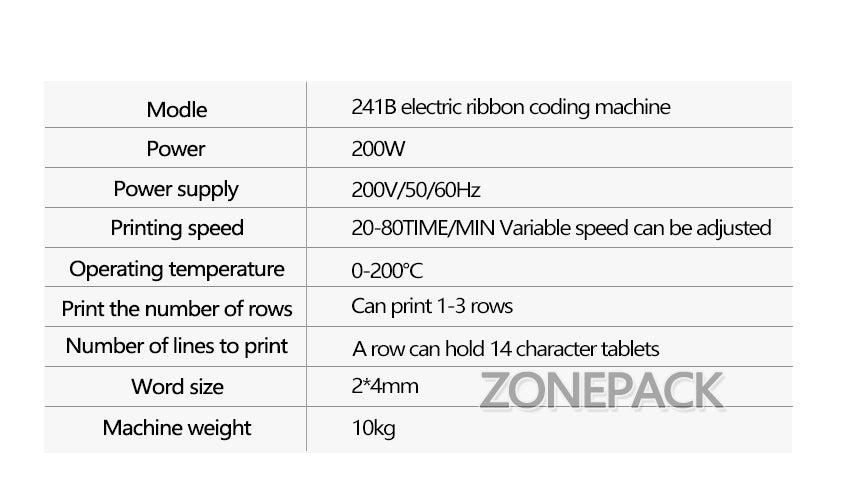 ZONESUN Semi-automatic Electric Hot Stamp Ribbon Code Printer HP-241B