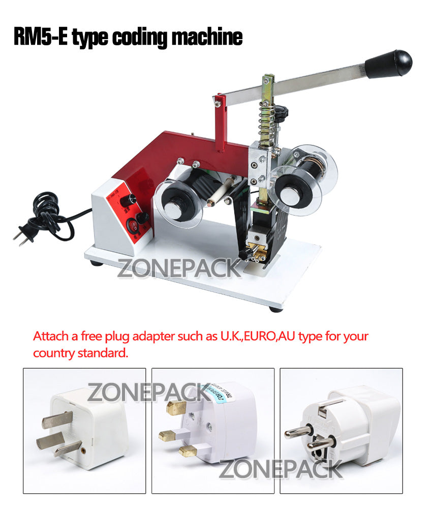 ZONEPACK ZY-RM5-E Color Ribbon Hot Printing Machine Heat Ribbon Printer PT,PE,KT,OPP,COP Aluminum Foil Bag Company Logo Printer