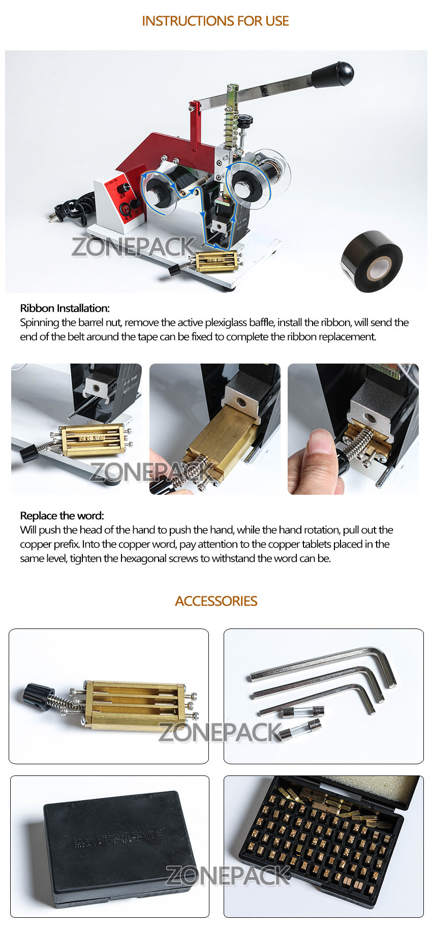 ZONEPACK ZY-RM5-E Color Ribbon Hot Printing Machine Heat Ribbon Printer PT,PE,KT,OPP,COP Aluminum Foil Bag Company Logo Printer