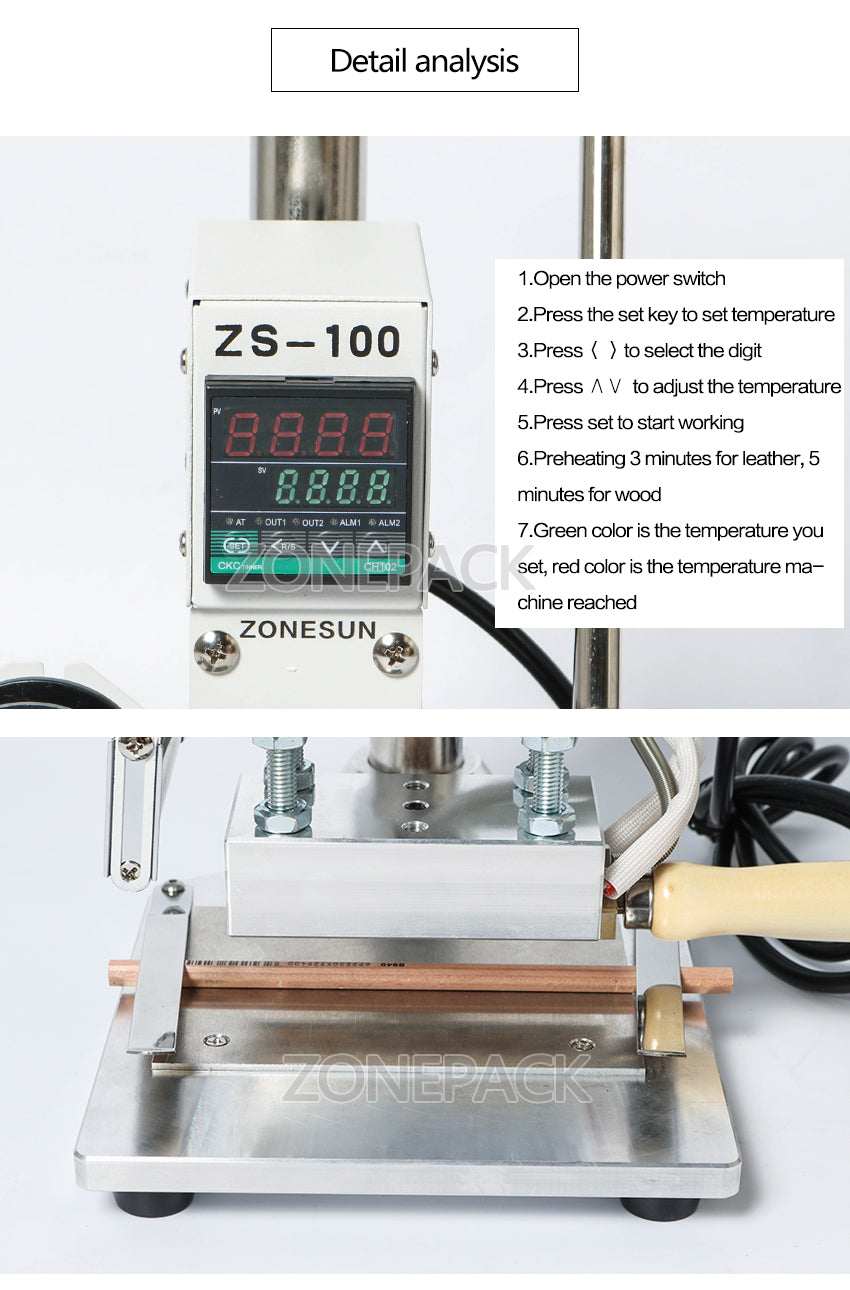 ZONEPACK ZS-100A Custom Logo Hot Foil Pencil Stamping Machine Manual Bronzing Machine For PVC Card Leather Paper Pencil Stamping Machine