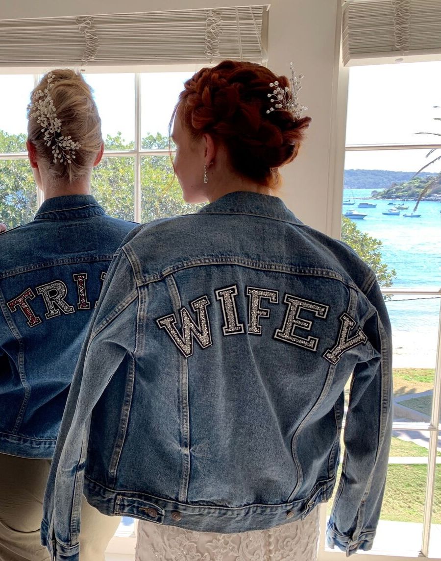denim jackets with writing on the back
