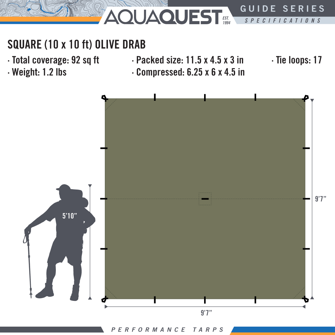 Guide Sil Tarp Square 10 X 10 Ft Aqua Quest Waterproof 