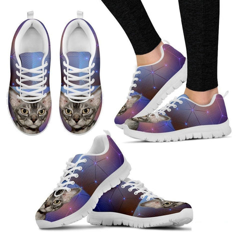 Devon Rex Cat Print (White/Black) Running Shoes For Women-Free Shipping-Paww-Printz-Merchandise