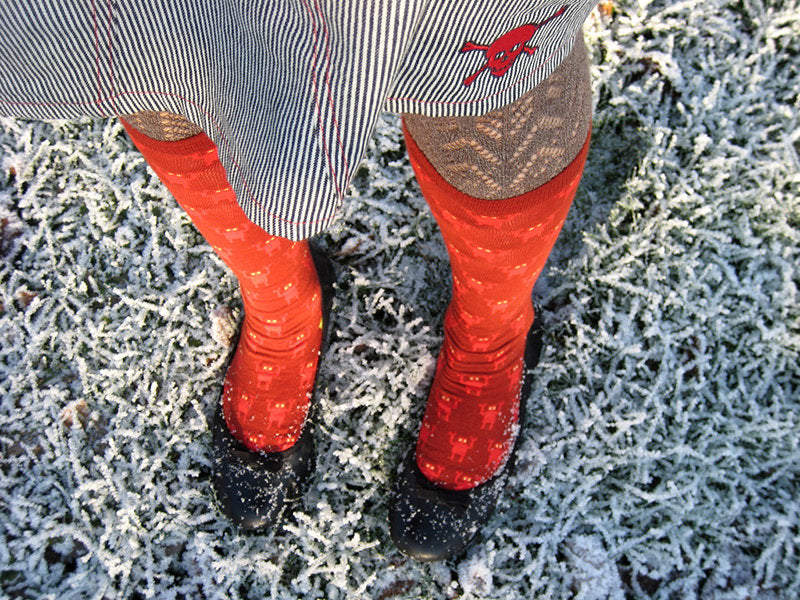 icy red robot socks