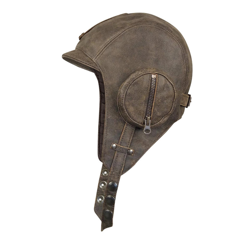 Pilot Flying Cap Leather Helmet Leather Aviator Hat Steampunk Hat Vintage Brown for Men/Women