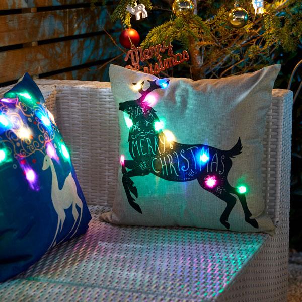 4pc Christmas Reindeer Light Up Cushion 