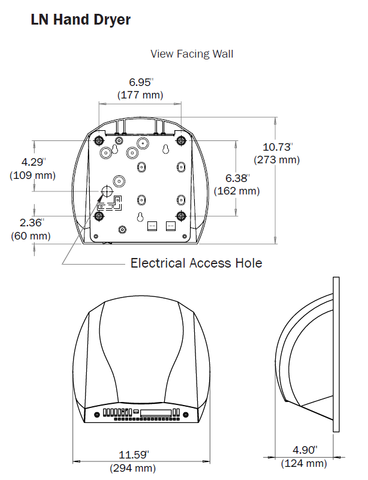 WORLD DRYER® LN-974 Electric-Aire Hand Dryer Exploded View