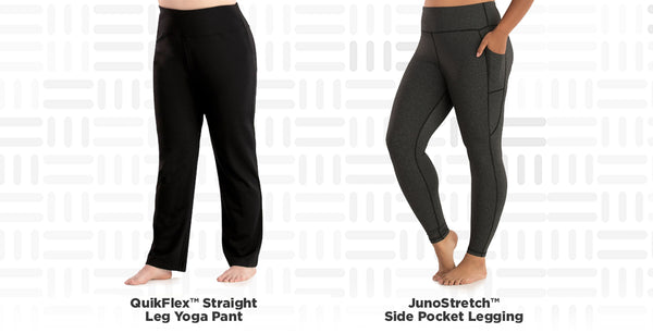 JunoActive Plus Size Women's QuikFlex Straight Leg Yoga Pant and JunoStretch Side Pocket Legging.