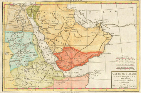 Carte de 1780 de l'Abbissinie, actuelle Ehtiopie et du Yemen