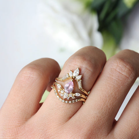 PEAR BLUSH PALE LIGHT PINK SAPPHIRE BEE RING, SIZE 6.5, 14K YELLOW GOLD - READY TO SHIP