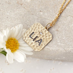PERSONALIZED NAME SQUARE CHARM ONE DIAMOND NECKLACE
