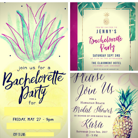 bachelorette pineapples invitations by Maya Swimwear