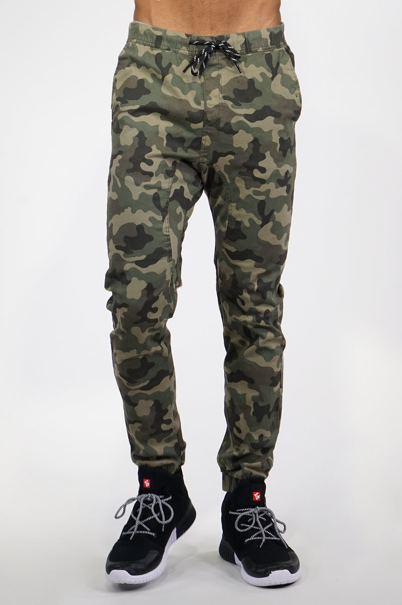 mens camo twill joggers