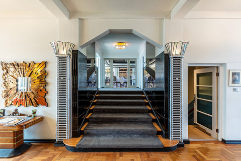 The stairway from the lobby to the ballroom