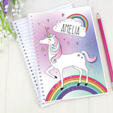 Personalised Lined Notebook with Unicorn and Rainbow cover for Back to School