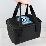 Personalised Black Football Fan School Lunch Bag with handy carry straps, football teams colours and image of a football
