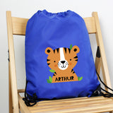 Personalised Blue Tiger Gym Bag with Drawstring Closure, perfect for back to school and after school clubs