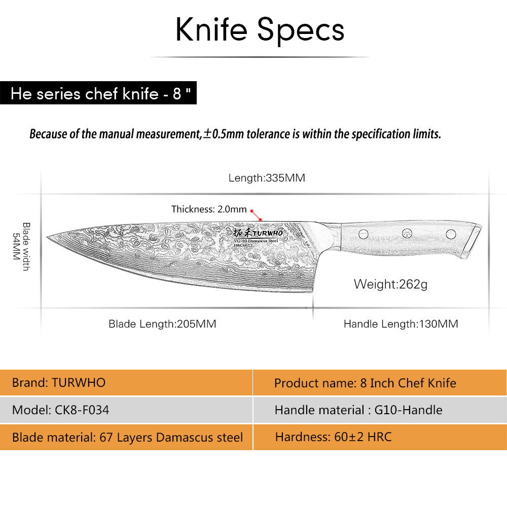SPECS Damascus Chef's Knife Japanese VG10 Steel