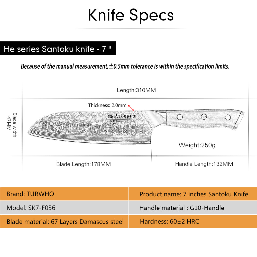 7 Inchs Santoku Knife Damascus Steel Best Affordable Kitchen Knives