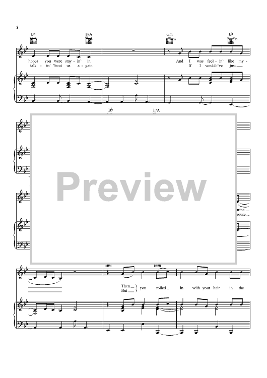 Hurricane" Sheet Music by Luke Combs for Piano/Vocal/Chords Sheet