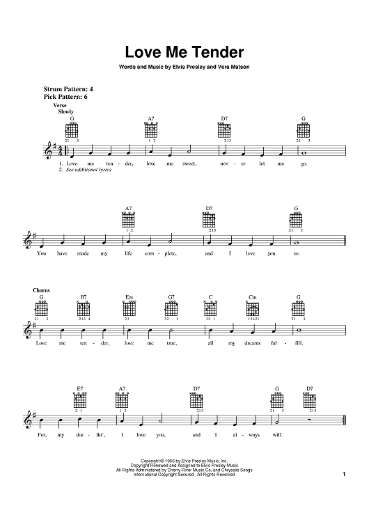 Love Me Tender Sheet Music By Elvis Presley For Lead Sheet With Guitar 